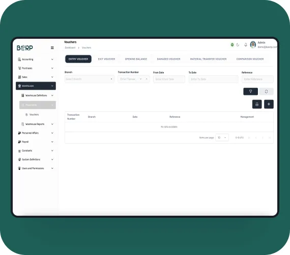 Accounting transactions screen